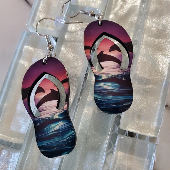 Jumping Dolphins Flip Flop Earrings - Picture 7 of 7